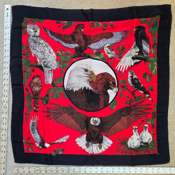 World Wildlife Fund for Vera Accessories - Silk Birds of Prey Scarf World Wildlife Fund 1986 Hawk Vulture Eagle Falcon WWF